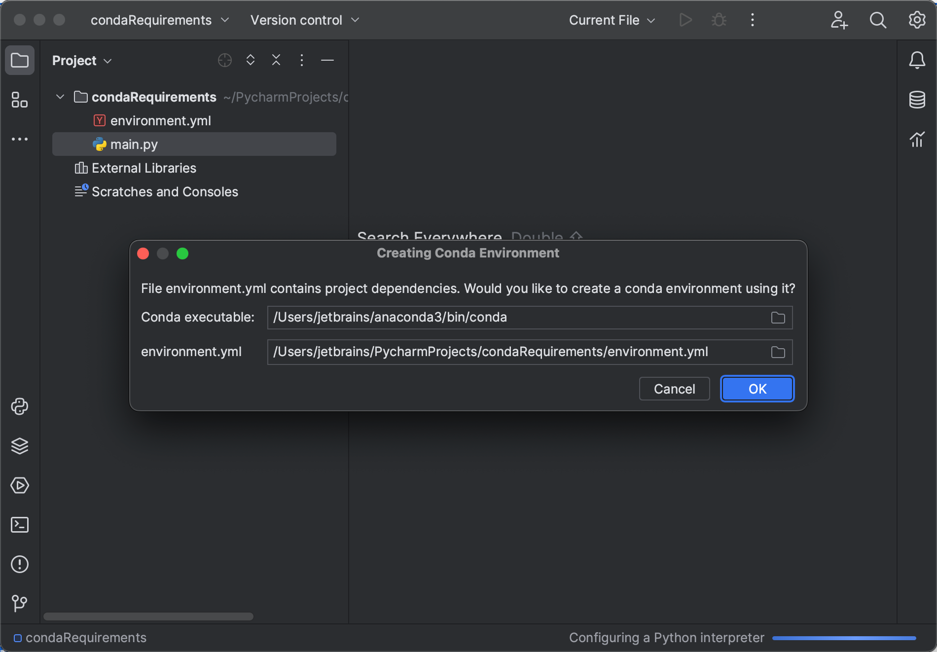 Configure a conda virtual environment PyCharm Documentation