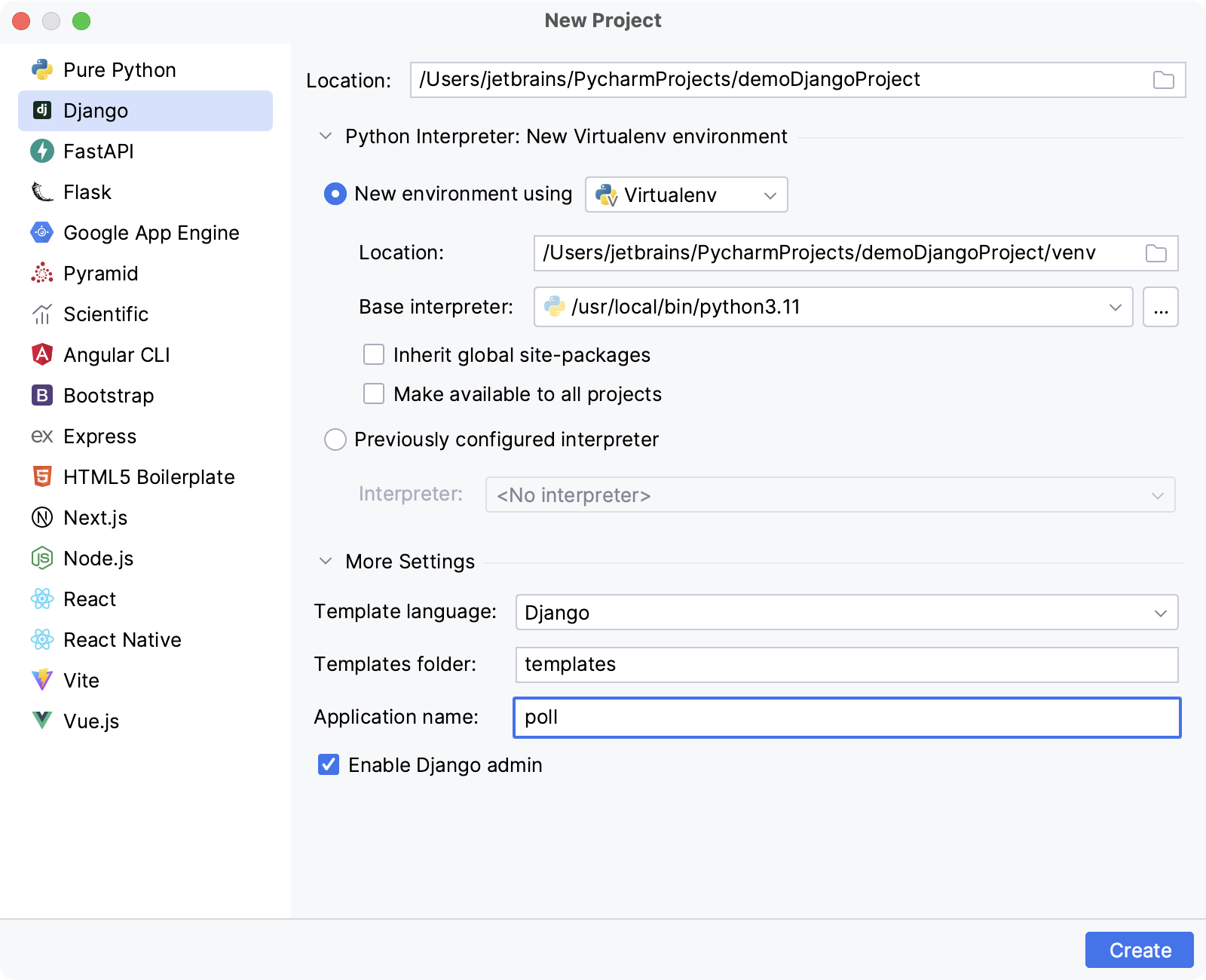 Creating a Django app