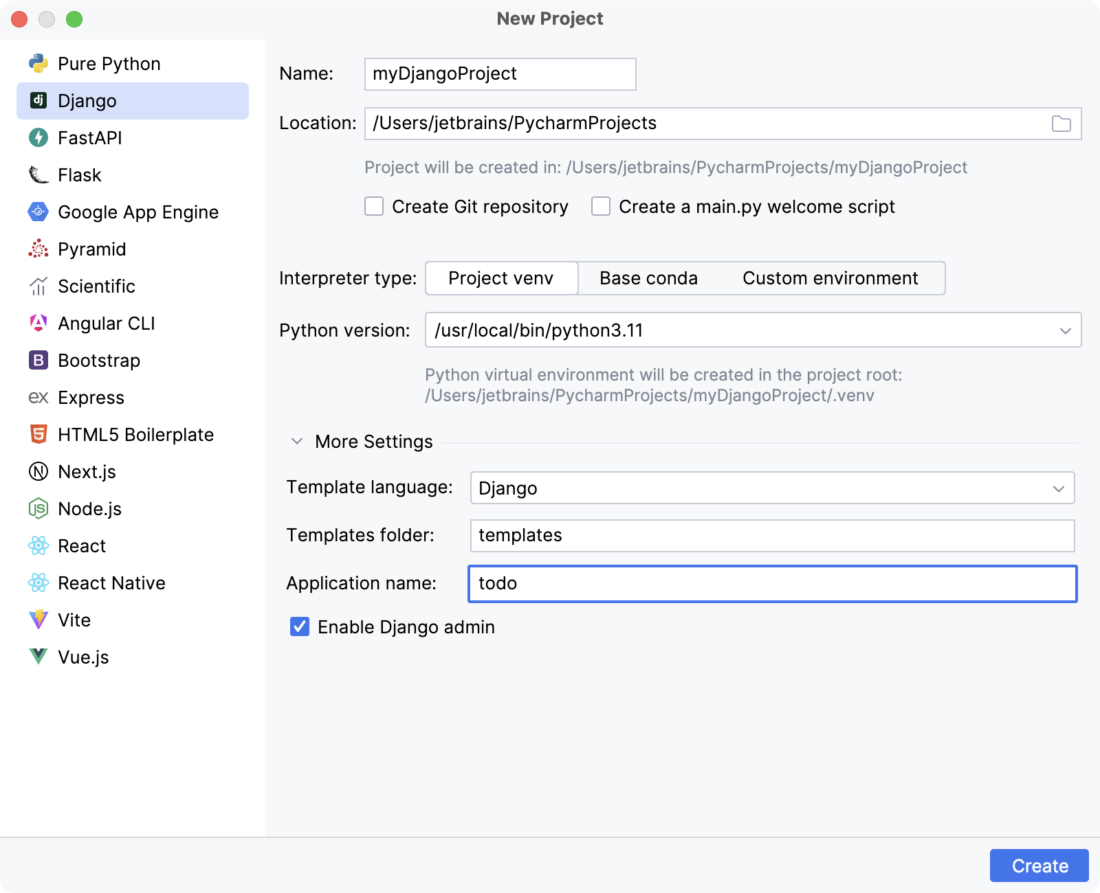 Create a Django project