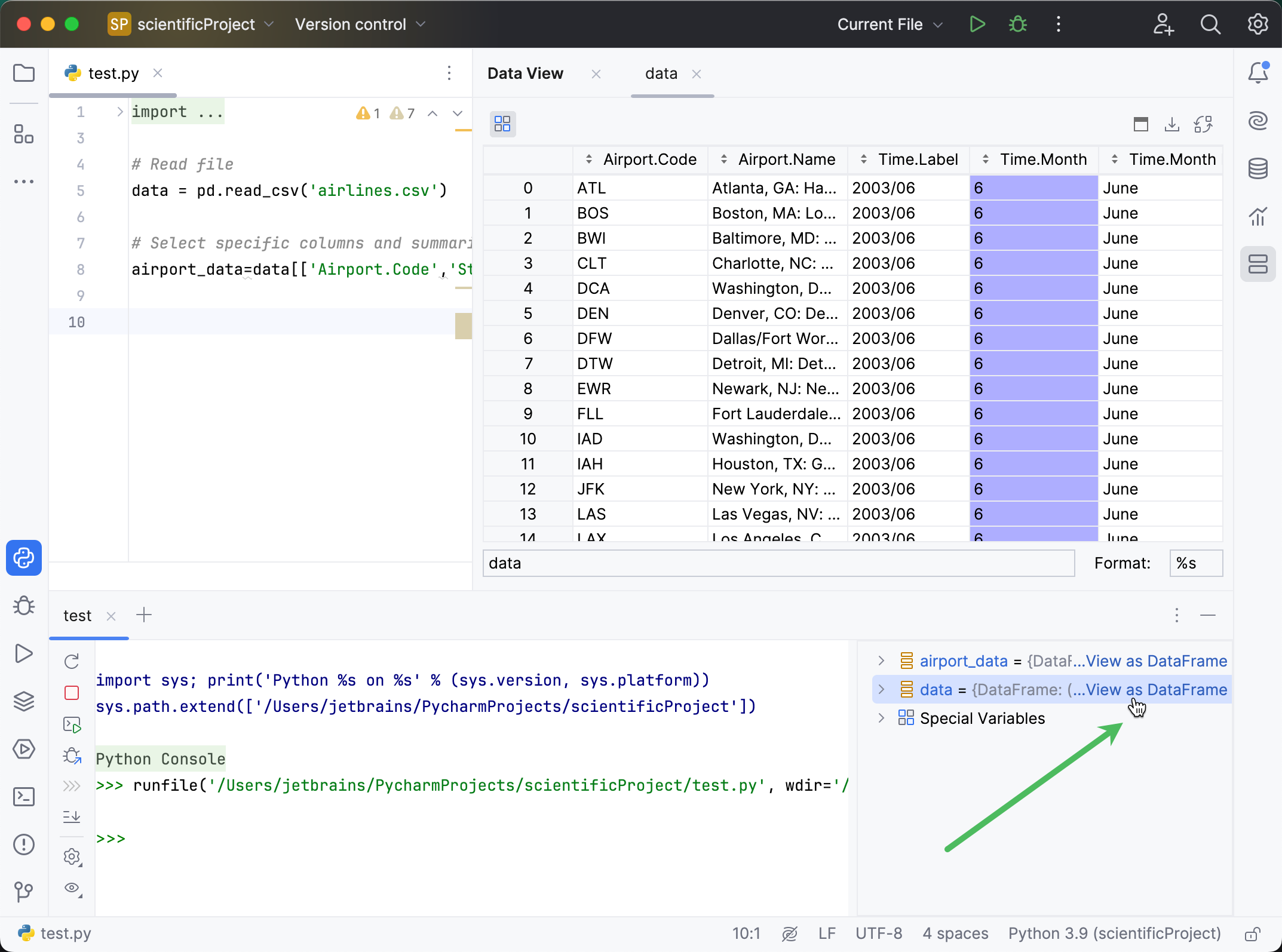 Viewing data frames