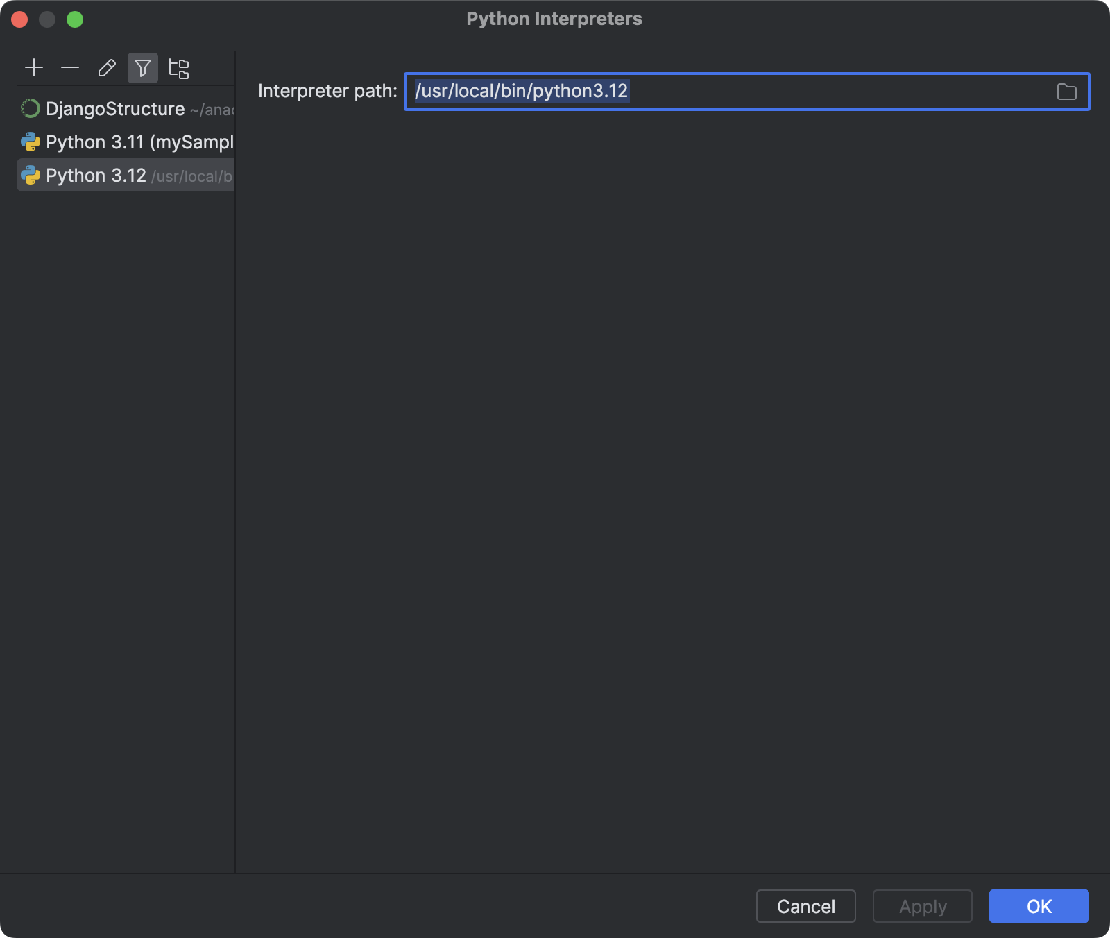 Discover the interpreter path for the selected venv