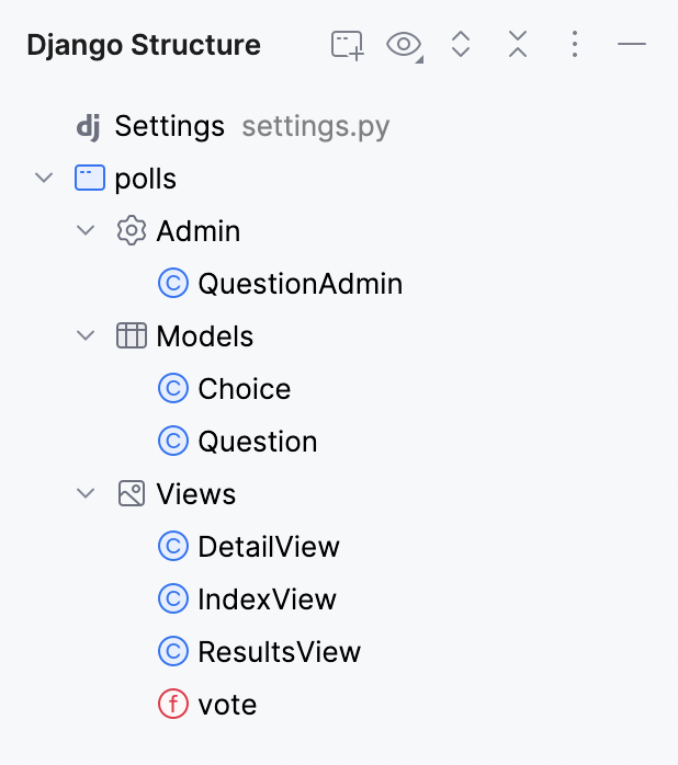 Django structure tool window