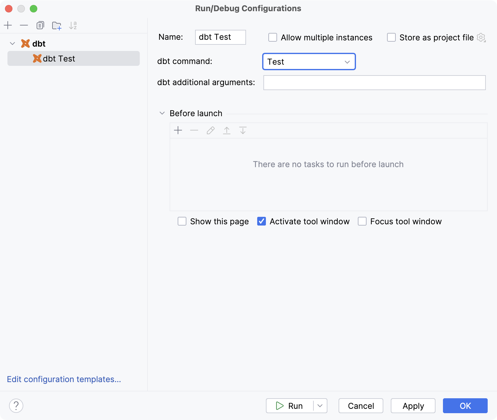 dbt configuration settings