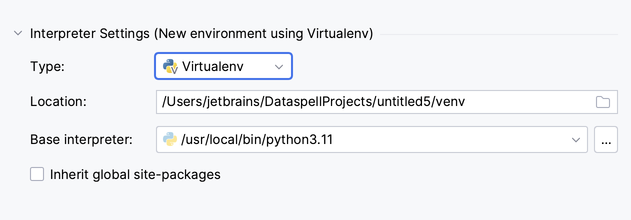 Configuring virtuaenv environment for a new project