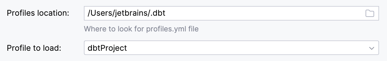 Specify dbt profile