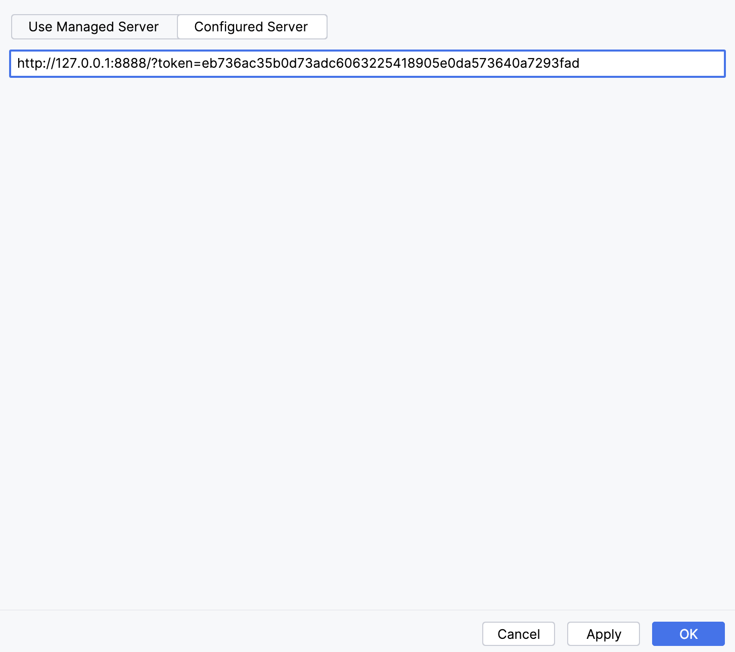 Configure a Jupyter server. Settings dialog