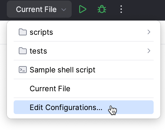 Run/Debug Configurations popup