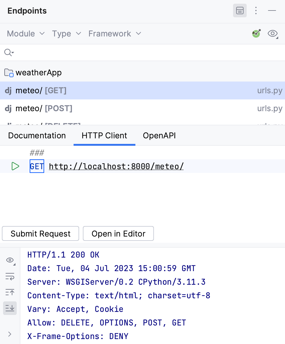 Endpoints tool window: HTTP Client tab