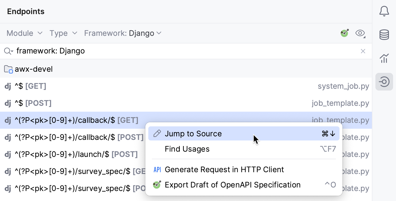 Jump to source from the Endpoint tool window