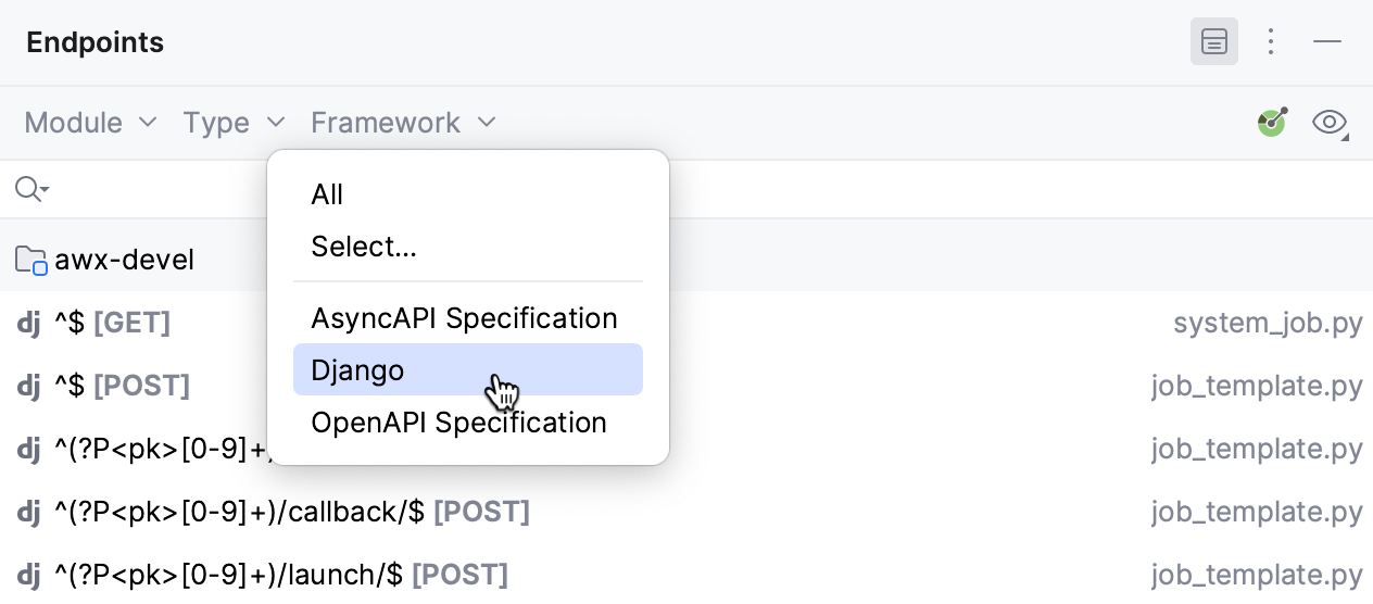 Endpoint tool window: filter by module