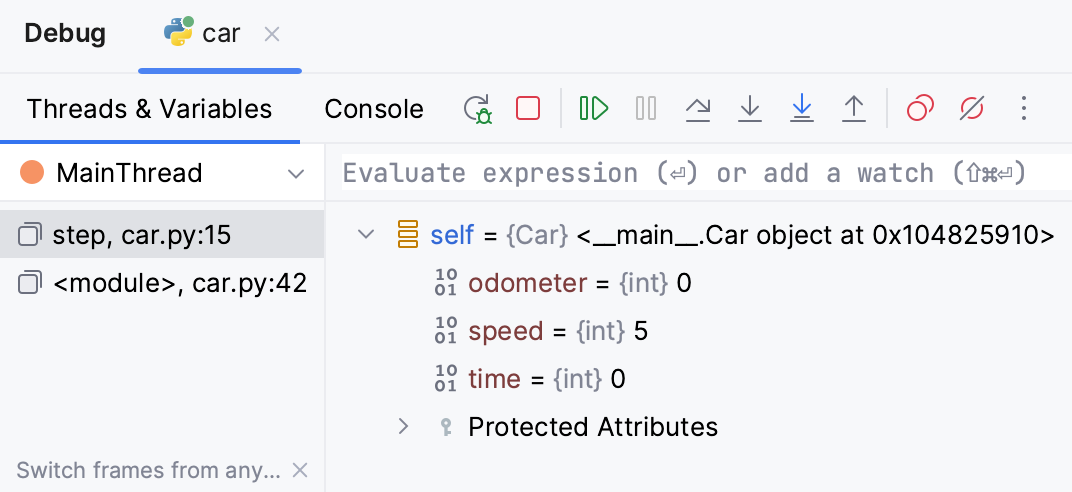 Examining the current values of the variables