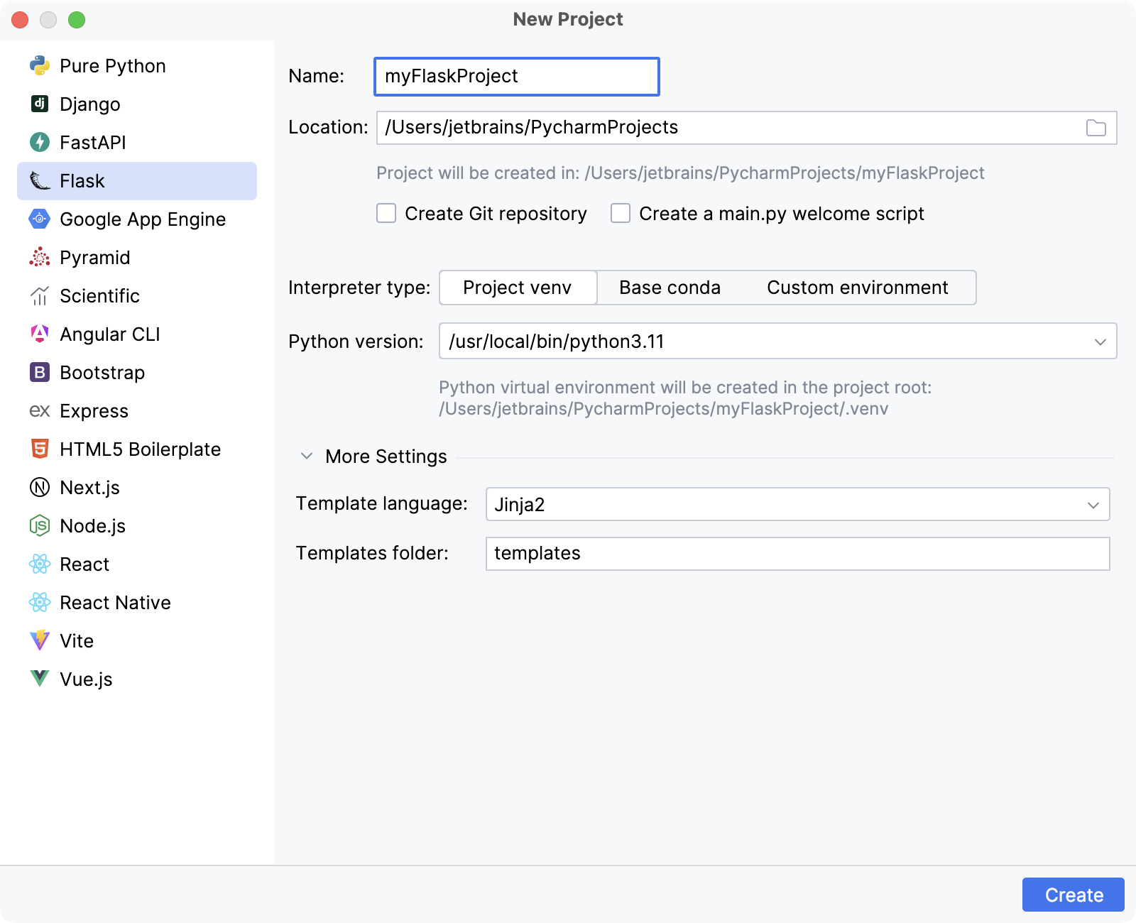 Create a Flask project