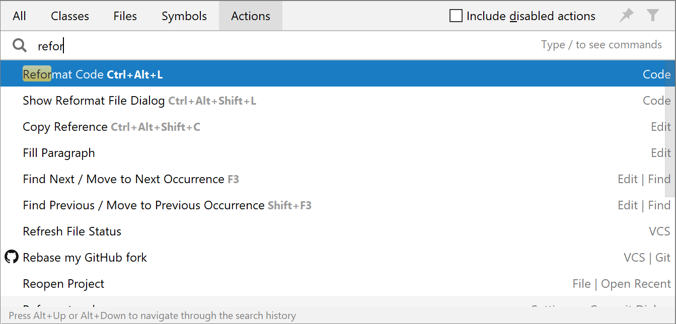 Reformat Code in the Find Action dialog