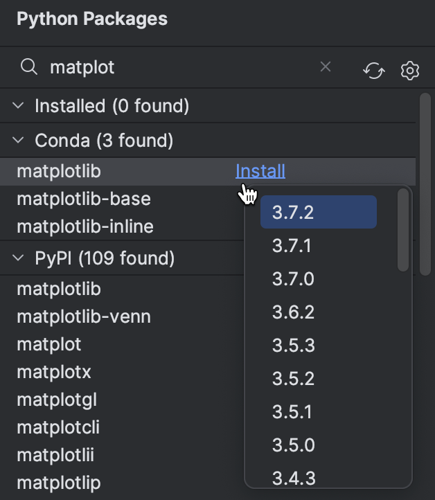 Installing the package from the search results