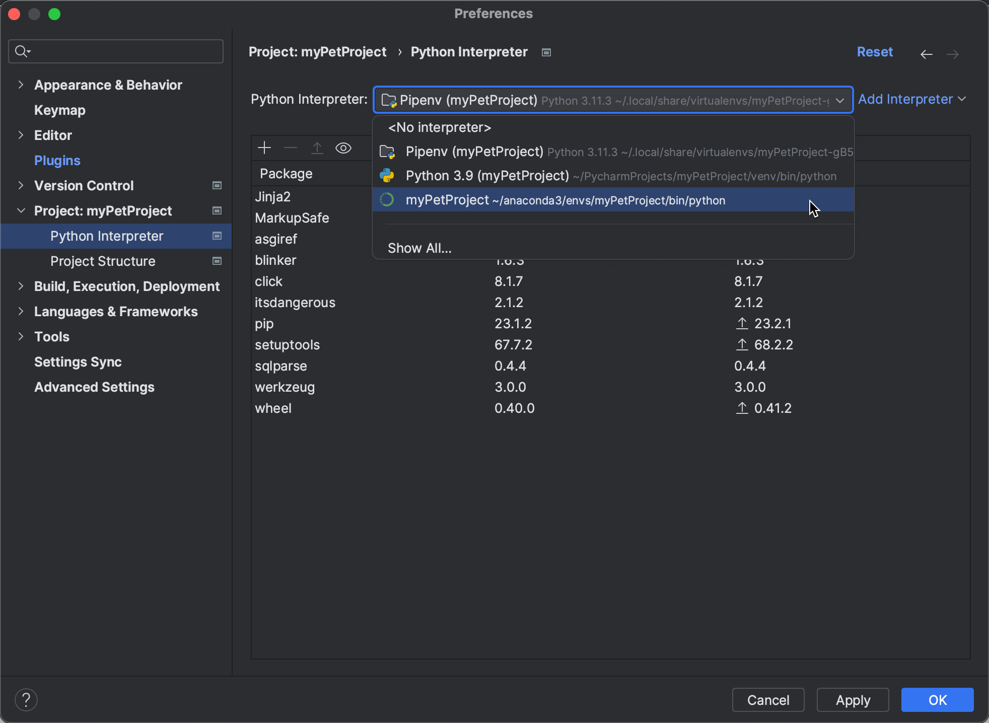 Viewing the installed Python packages