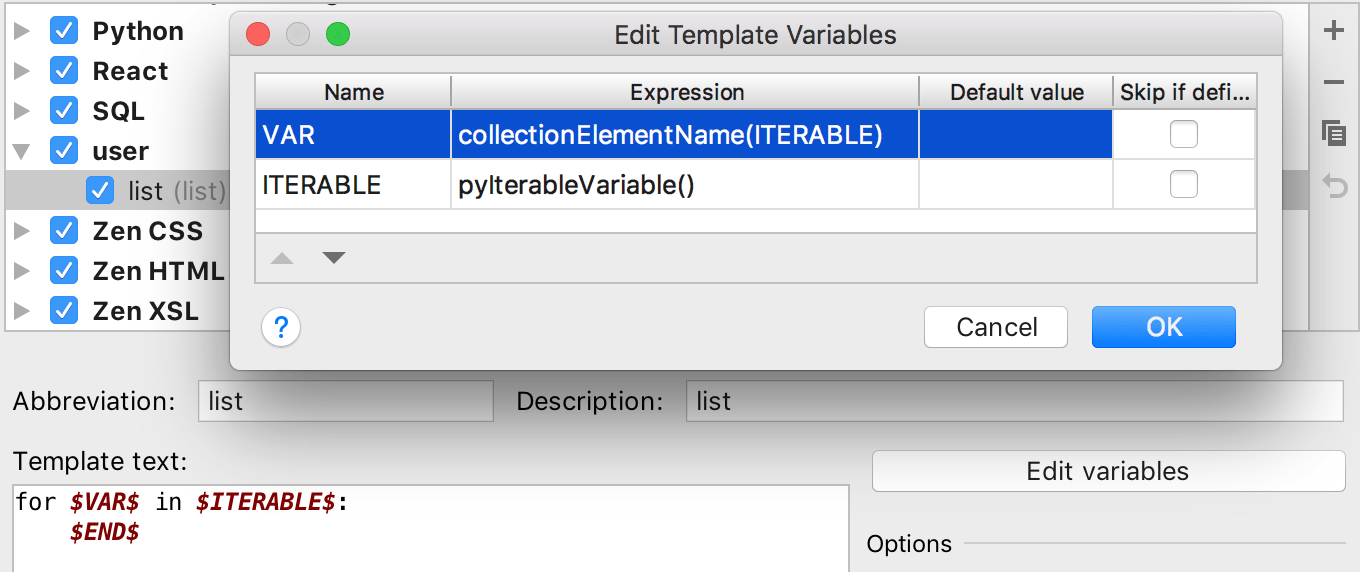 在实时模板中使用 pyIterableVariable()