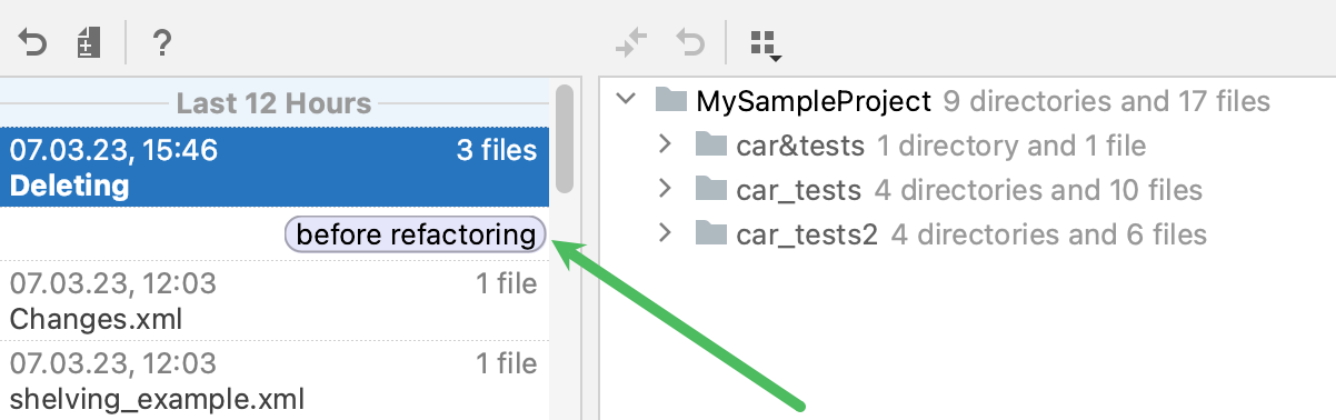 PyCharm：向当前状态本地历史添加标签