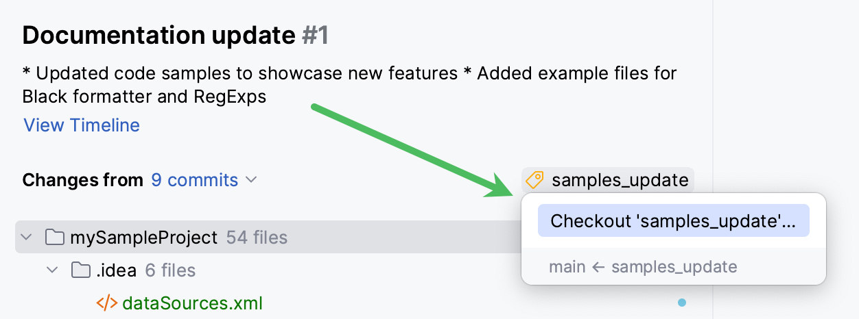 Checkout branch with incoming changes