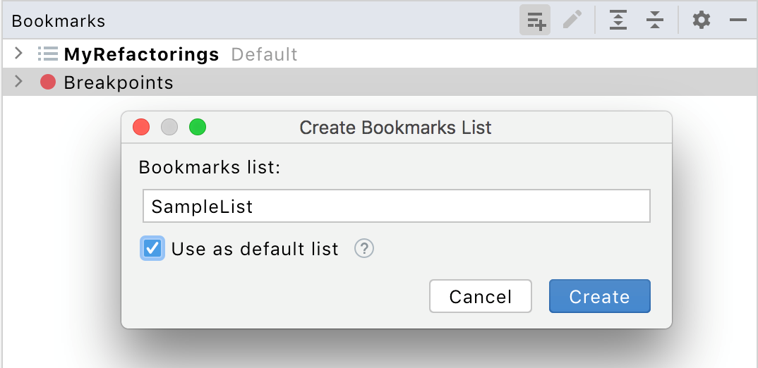 Creating new bookmark list