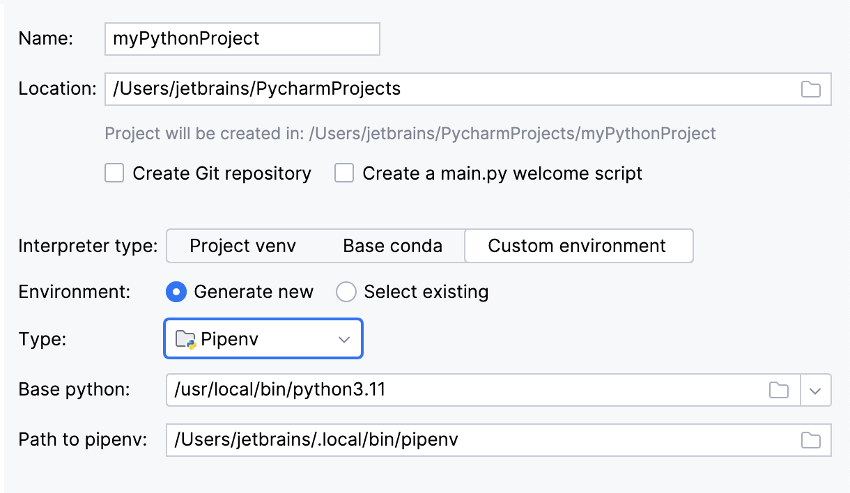 Create a project with Pipenv
