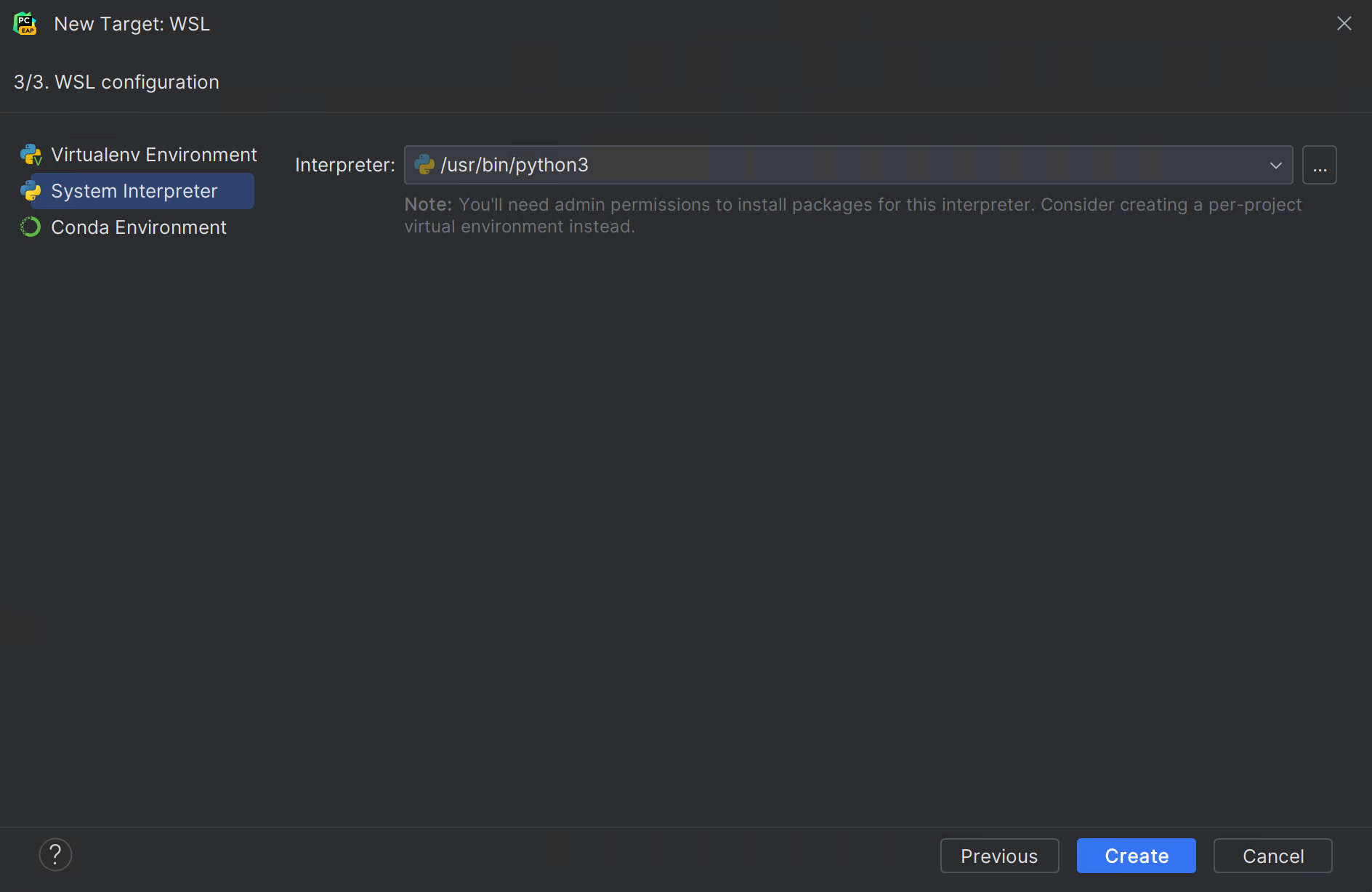 New WSL interpreter