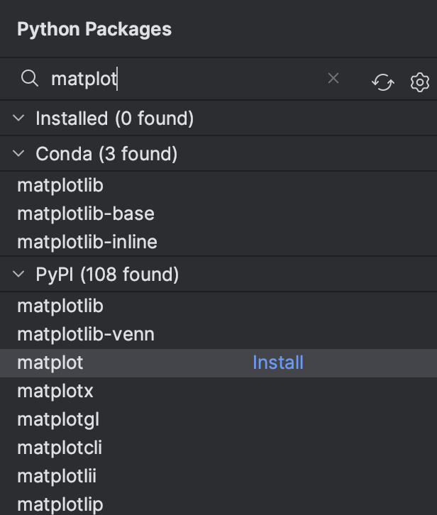 Search for the package in the Python Packages tool window