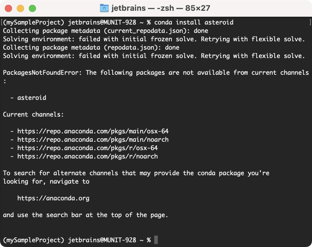 Fail to install a package on a conda environment