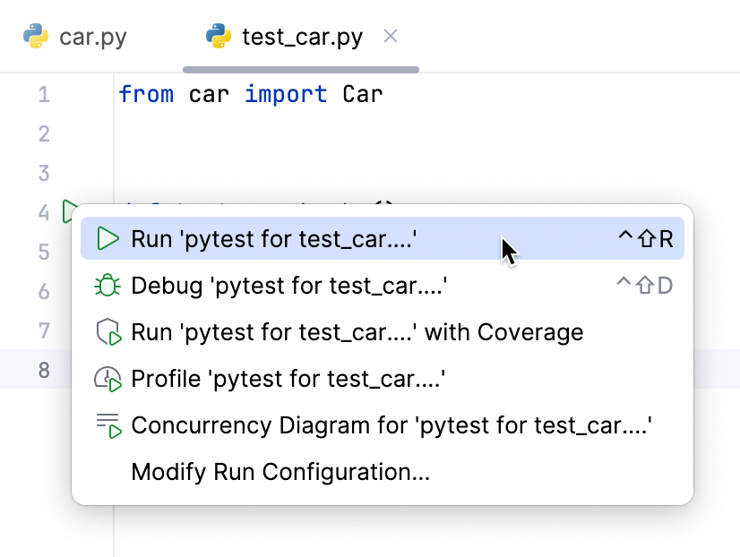 pytest 的建议运行/调试配置