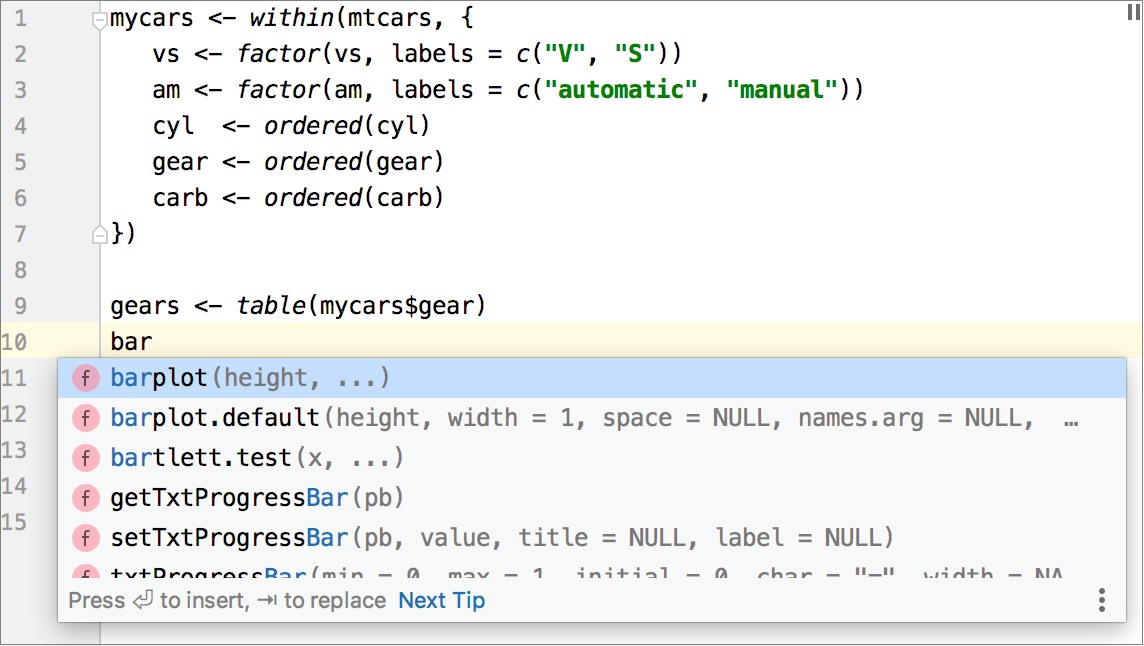 Code completion for R