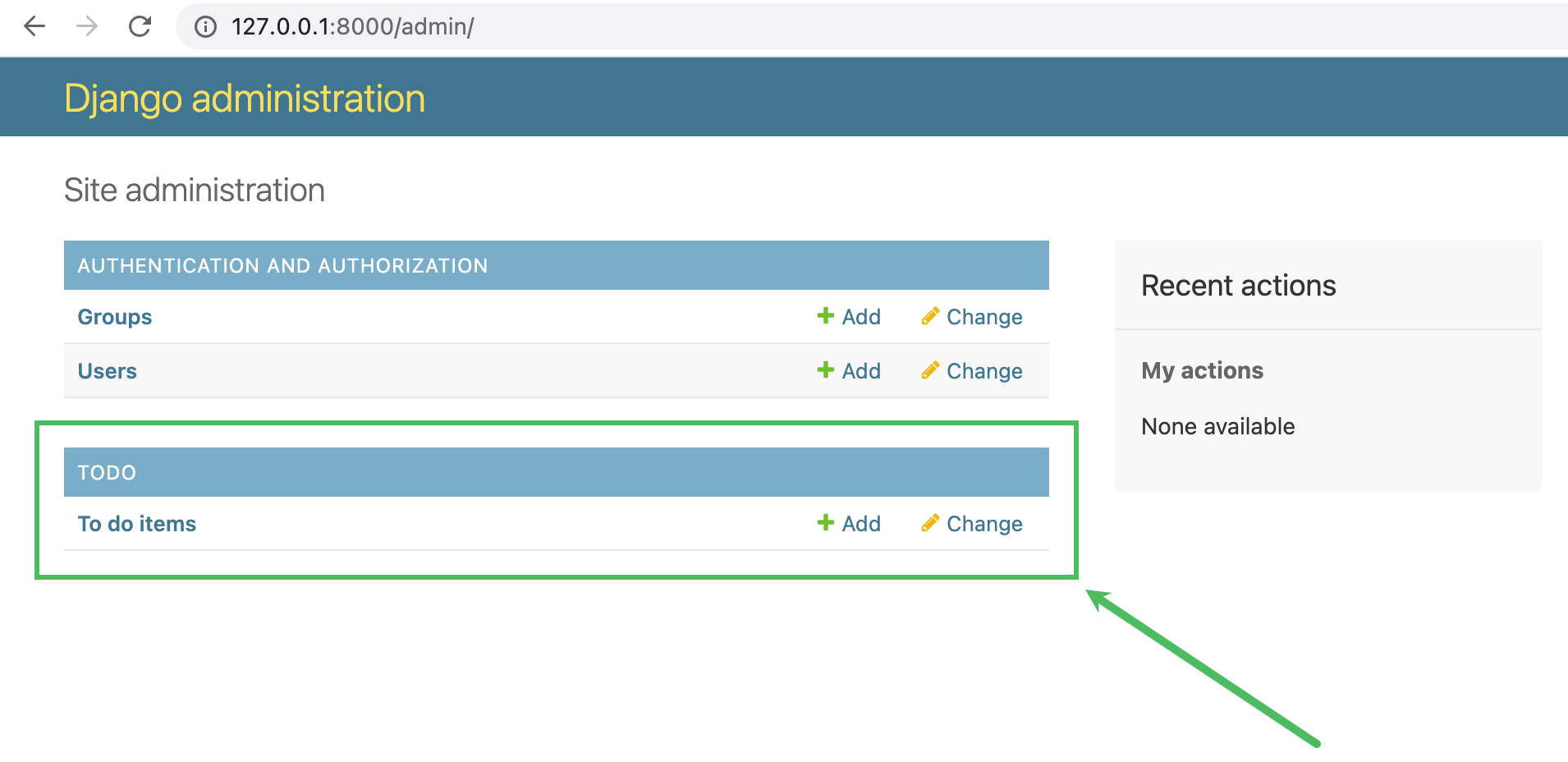 Django admin site with todo section