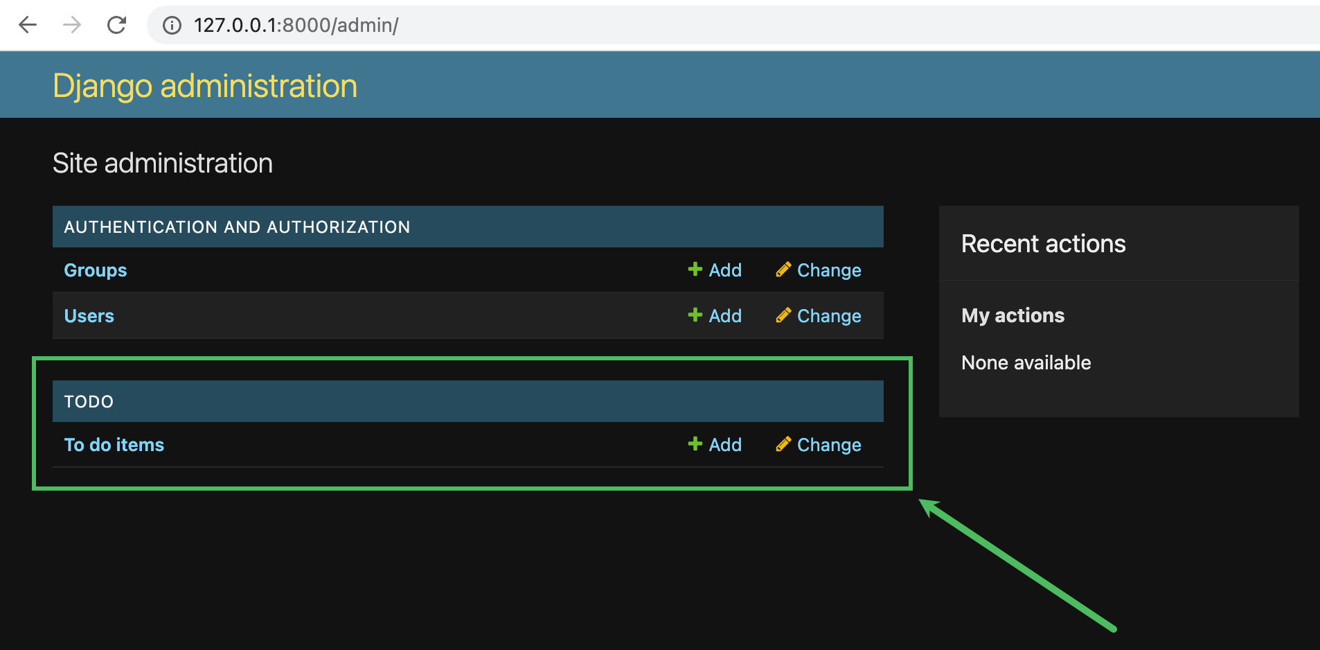 Django admin site with todo section