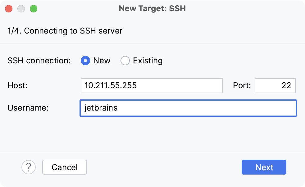 通过 SSH 添加解释器