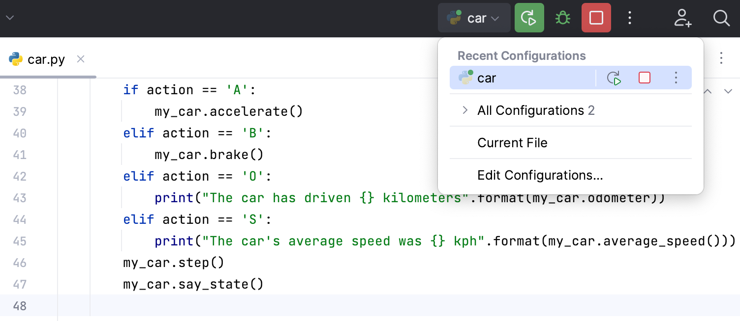 Temporary run/debug configuration