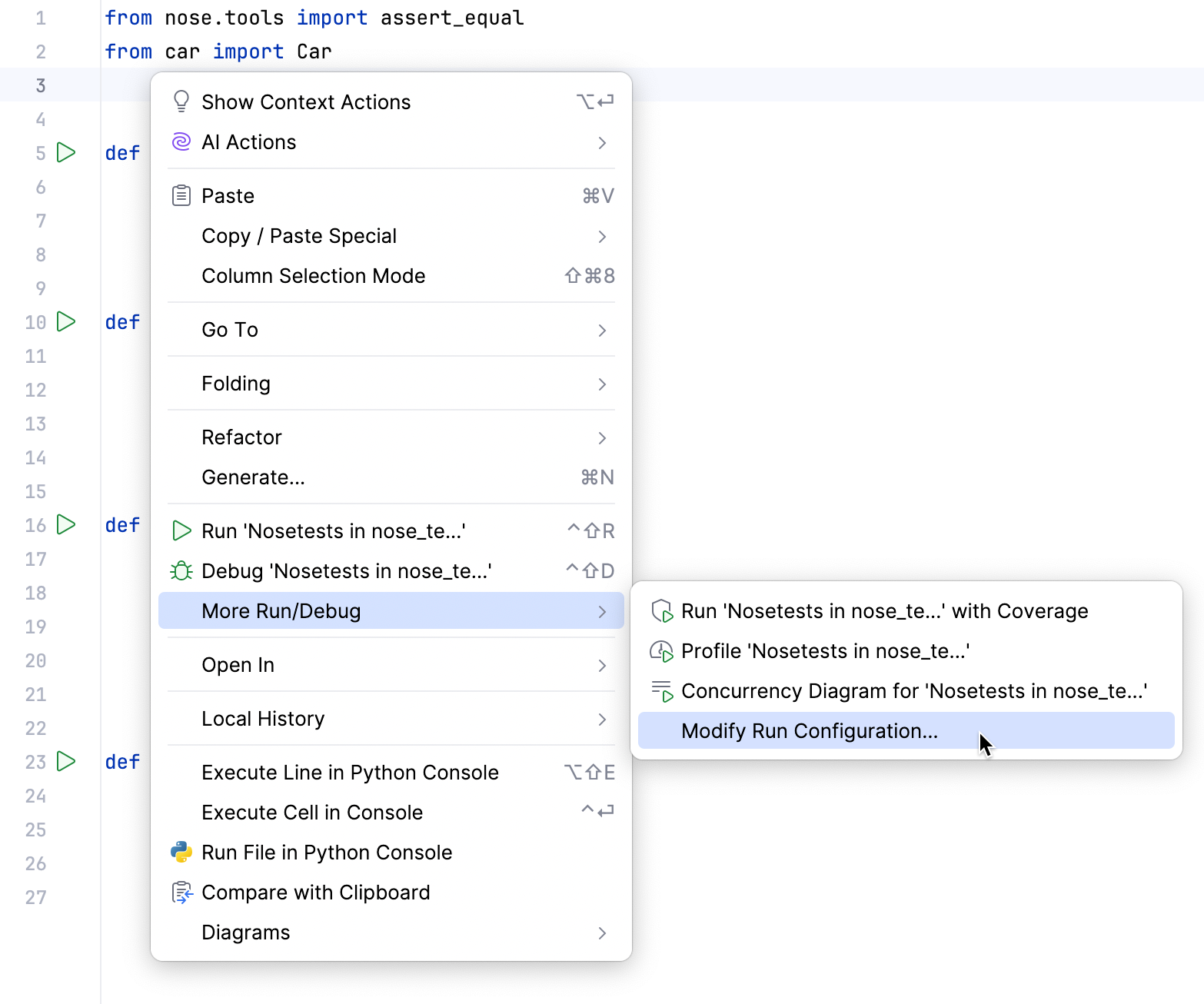 Create a Run/Debug Configuration for a test