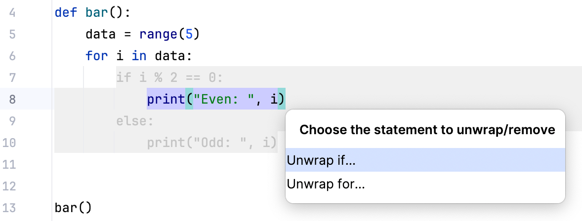 Select a statement to unwrap