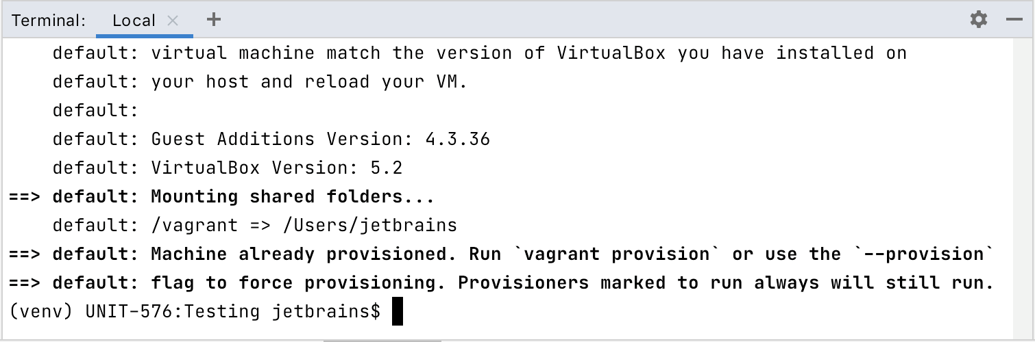 Vagrant up 的终端输出