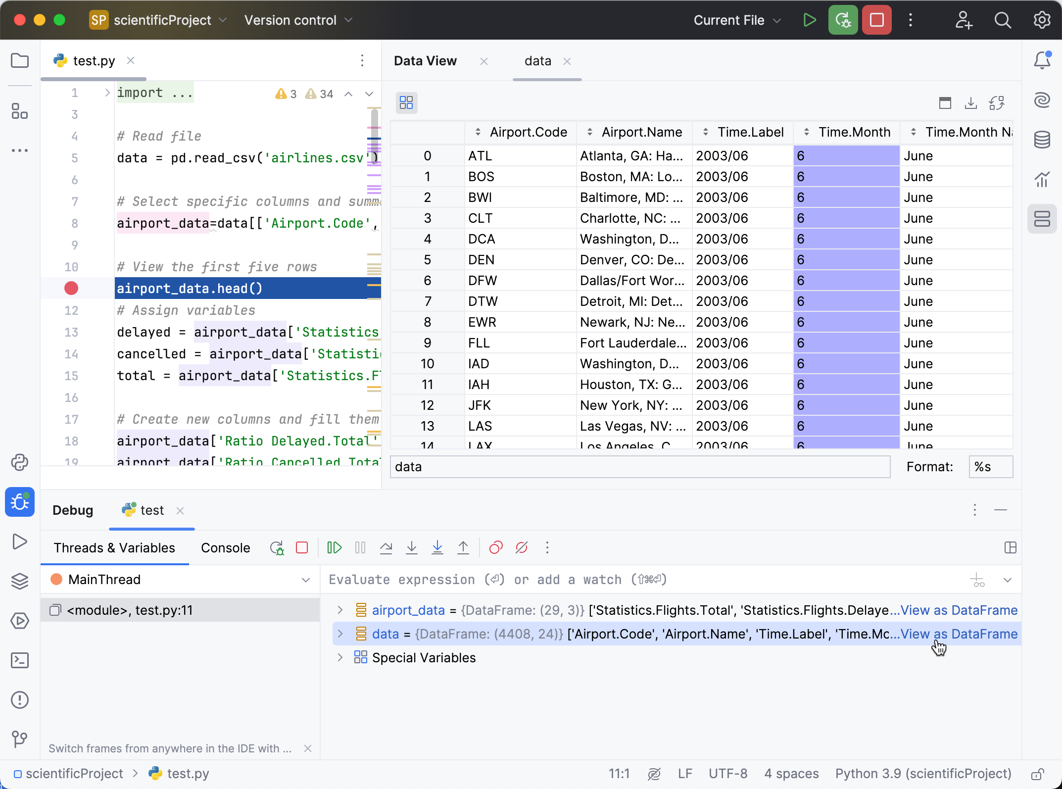 Viewing data frames