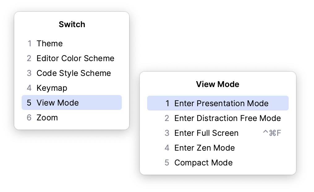 Toggle viewing mode via quick switcher
