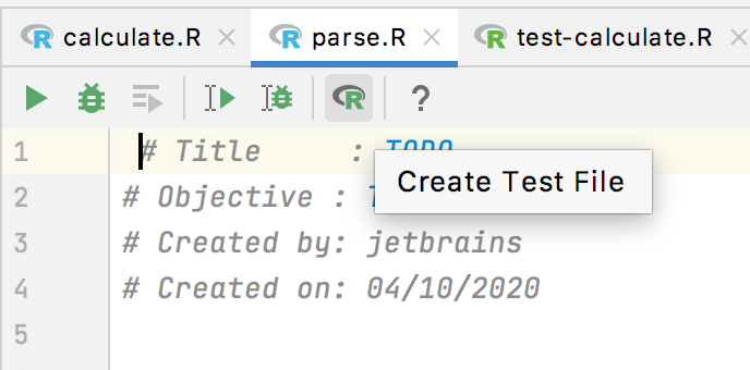 Create a test with an R toolbar