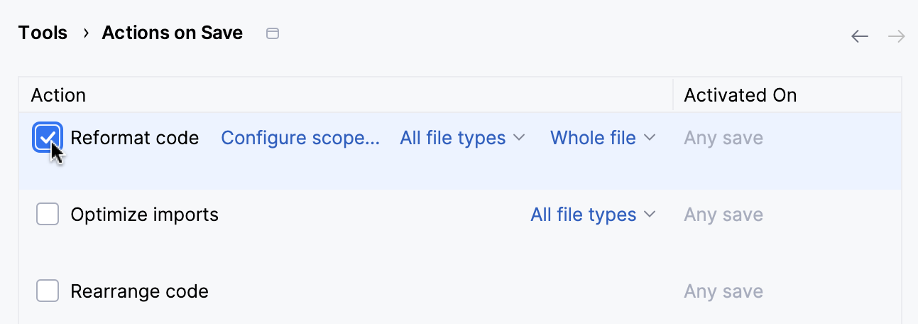 Enabling reformatting on save