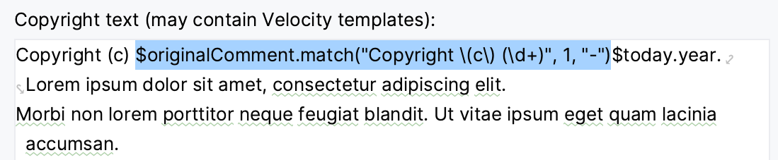 Copyright template in settings