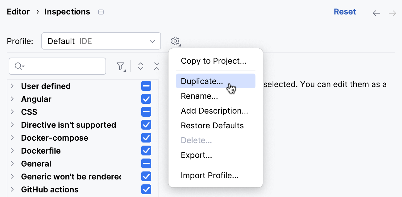 Duplicating a profile