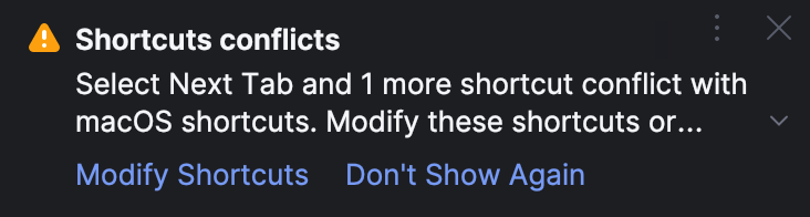 Conflicting shortcuts notification