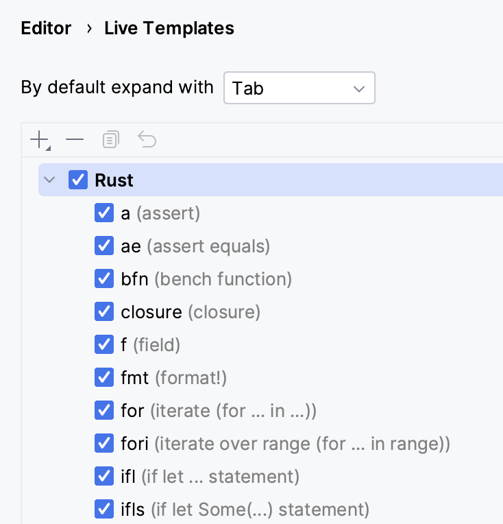 Live templates settings