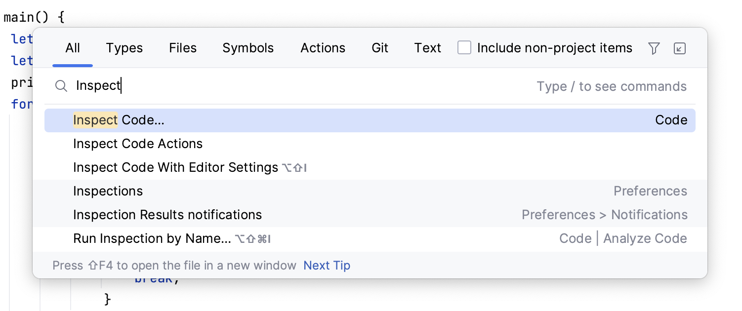 Customize RustRover: Command Palette