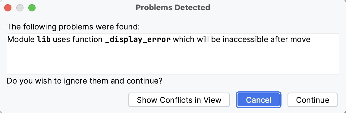 Refactoring conflicts dialog