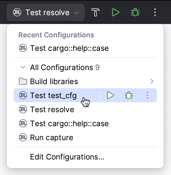 Selecting a test configuration