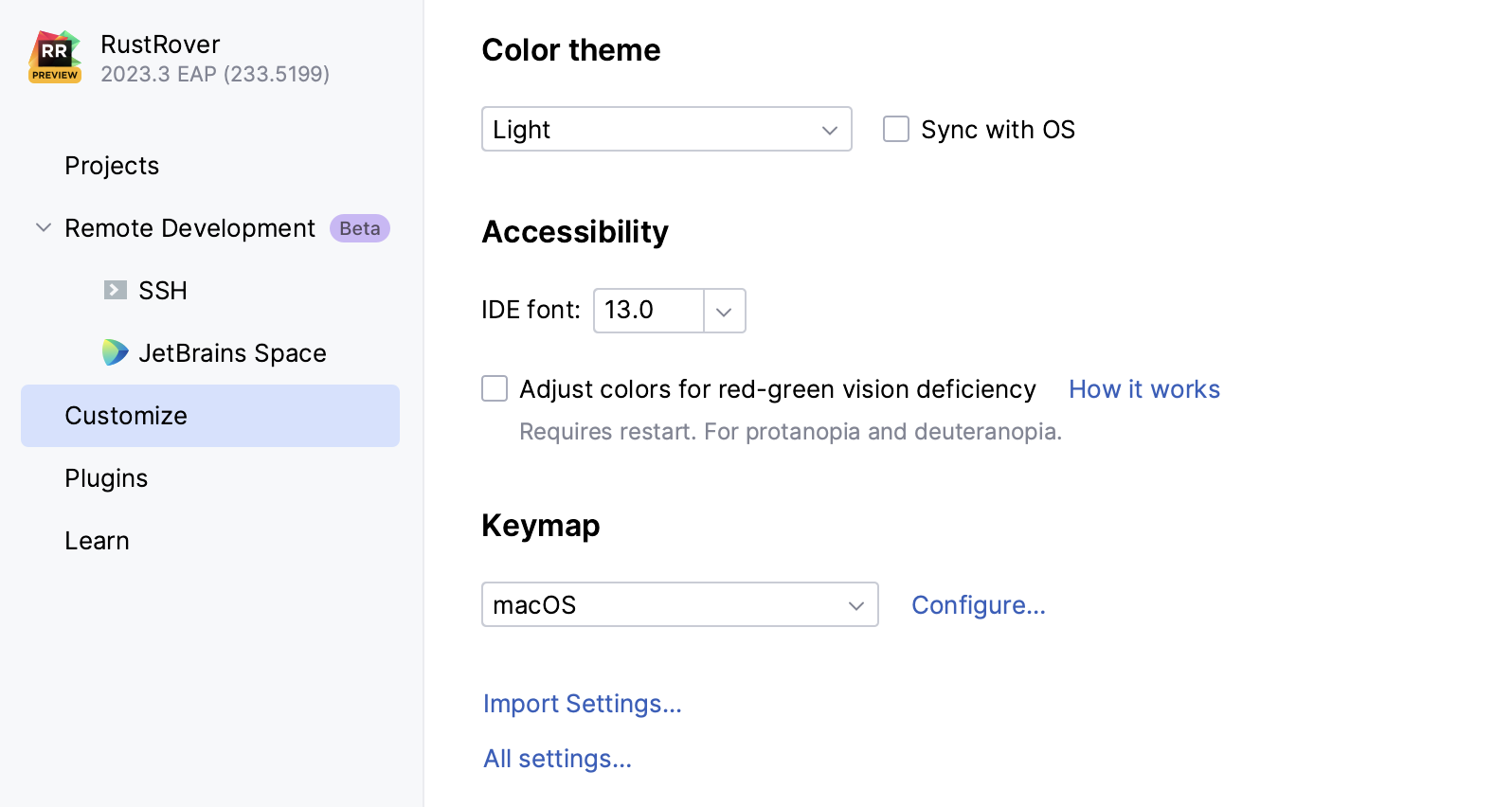 Customize the IDE when running for the first time