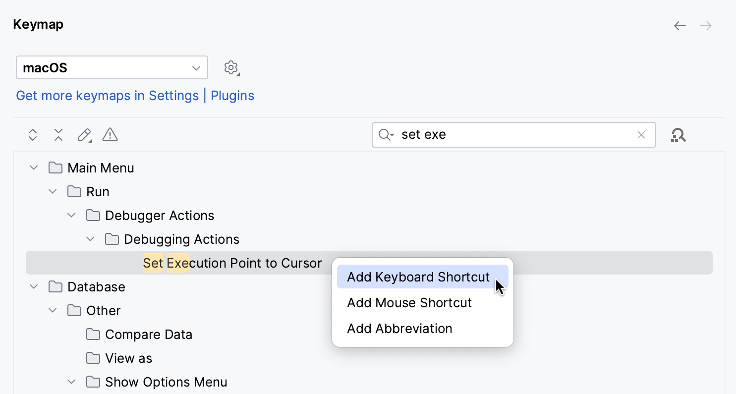 Assigning a shortcut to Set Execution Point