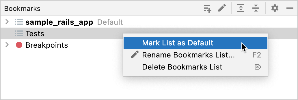 Another default list is configured in Bookmarks tool window